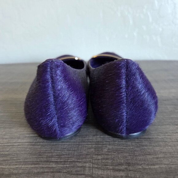 Tory Burch Jessa Purple Calf Hair Flats Slip-On Loafers Size 8.5 Gold Hardware - Picture 5 of 12